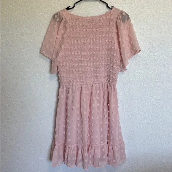 Pink Flowy Babydoll Textured Short Sleeve Dress Size Large - Picture 6 of 11